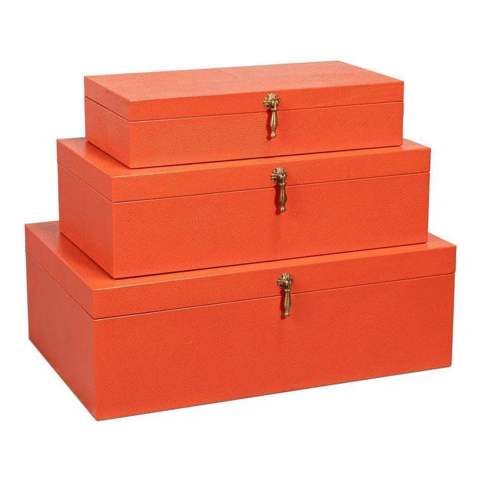 Cosmos Leather & Mdf Orange Nesting Boxes Set of 3 - LOOMLAN - Sarreid - Boxes & Bowls