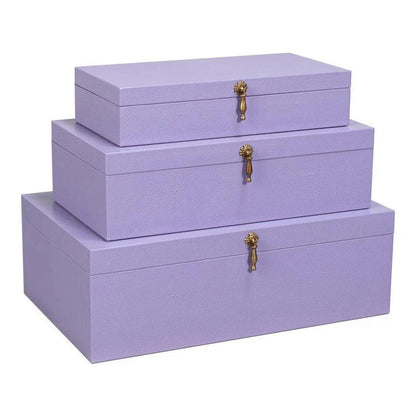 Cosmos Leather & Mdf Purple Nesting Boxes Set of 3 - LOOMLAN - Sarreid - Boxes & Bowls