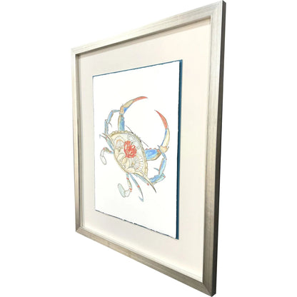 Crab Celebration I Wood Frame Orange Canvas Art