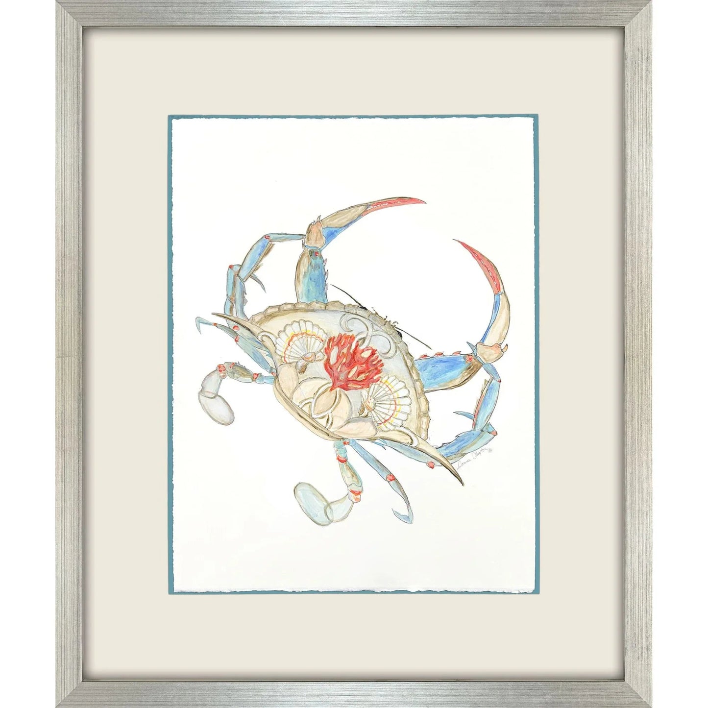 Crab Celebration I Wood Frame Orange Canvas Art