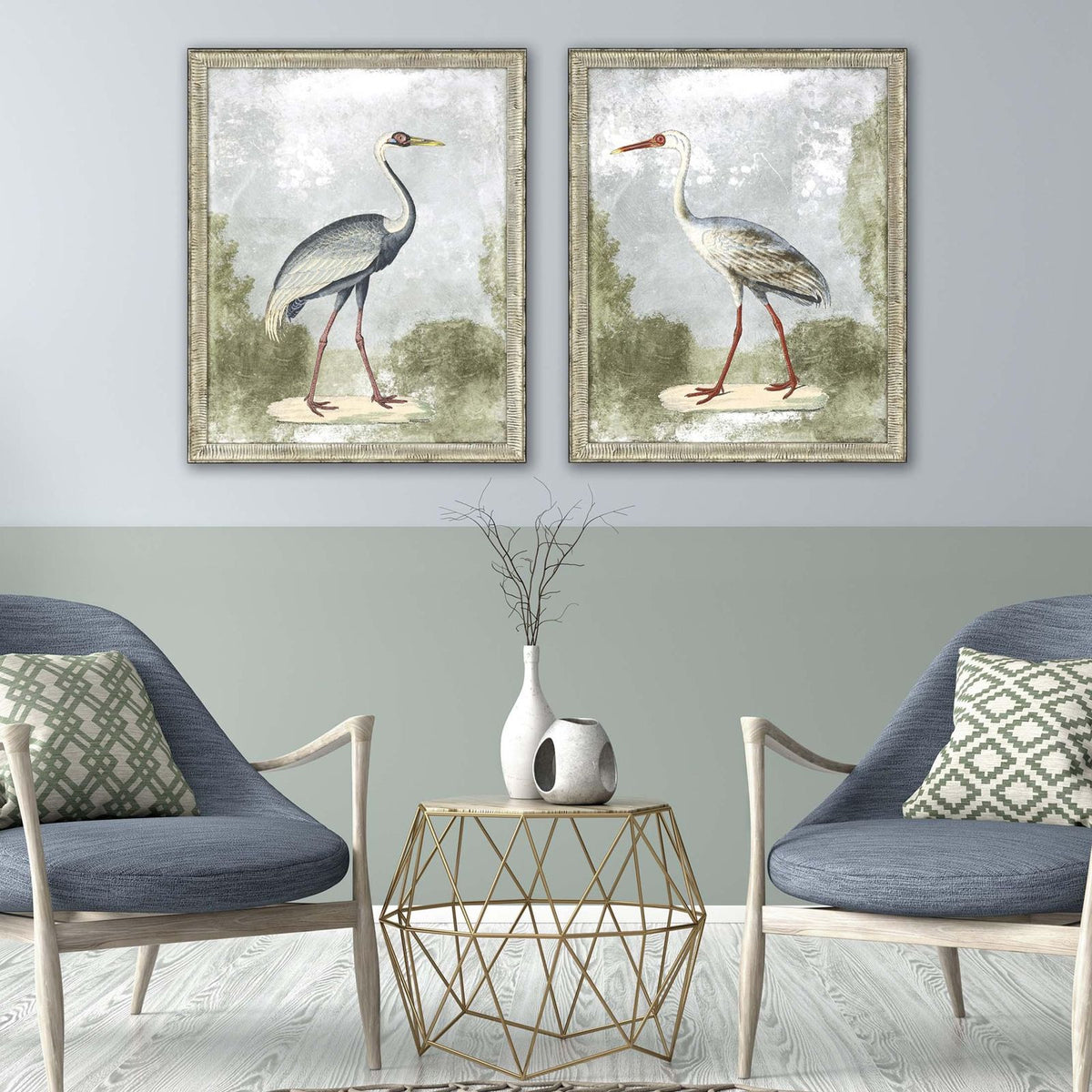 Cranes I Wood Blue Framed Wall Art 2PC -- view 2