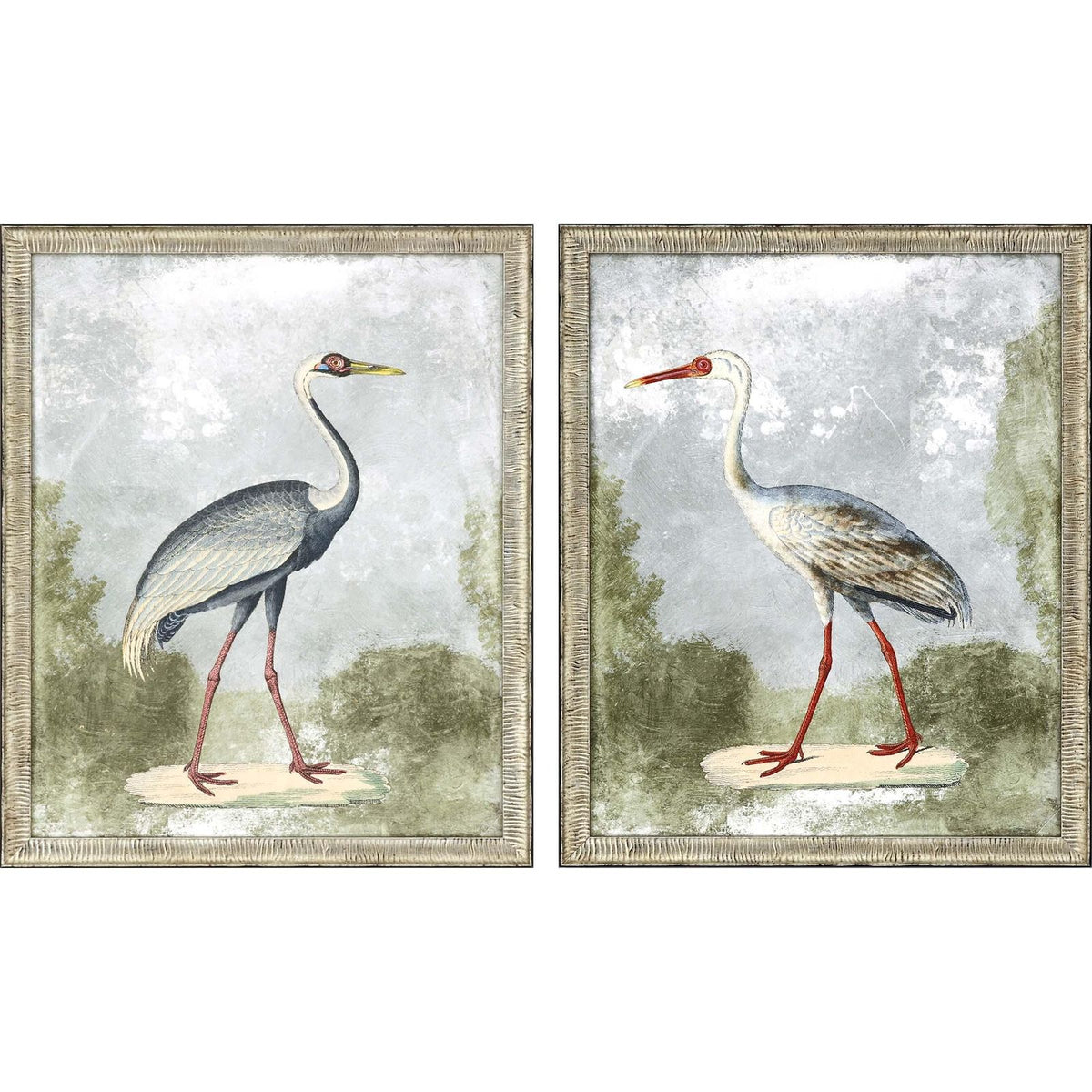 Cranes I Wood Blue Framed Wall Art 2PC