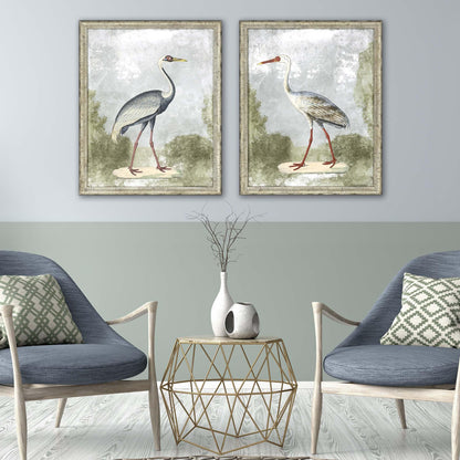Cranes I Wood Frame Blue Canvas Art 2PC