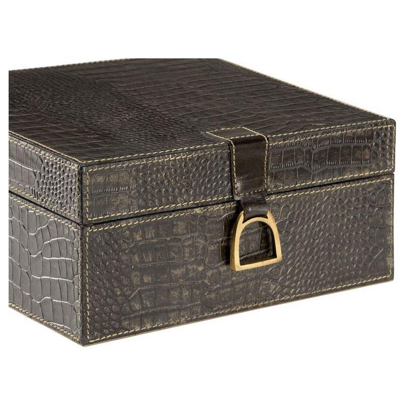 Croc Black Crocodile Leather Box - LOOMLAN - Wildwood - Boxes & Bowls