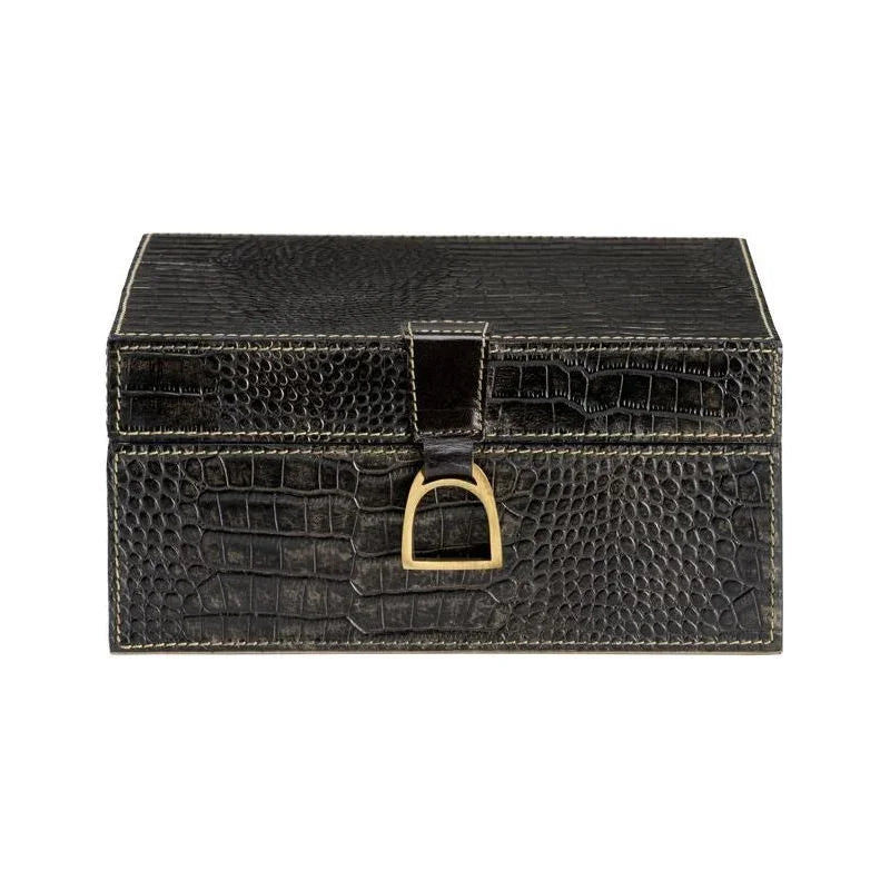 Croc Black Crocodile Leather Box - LOOMLAN - Wildwood - Boxes & Bowls
