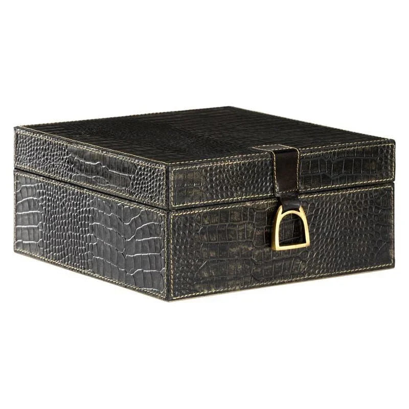 Croc Black Crocodile Leather Box - LOOMLAN - Wildwood - Boxes & Bowls