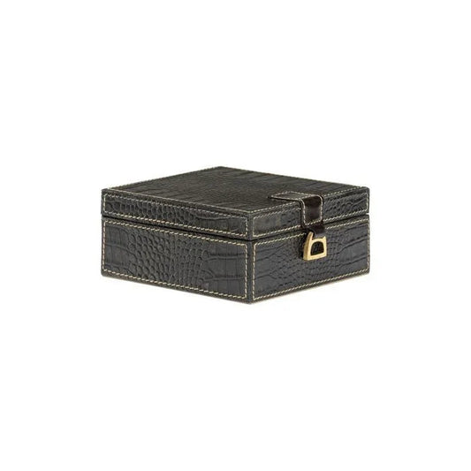 Croc Black Crocodile Leather Box - LOOMLAN - Wildwood - Boxes & Bowls