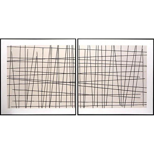 Crosshatch 2PC Hand Painted Art With Black - LOOMLAN - SUNPAN - Canvas Art