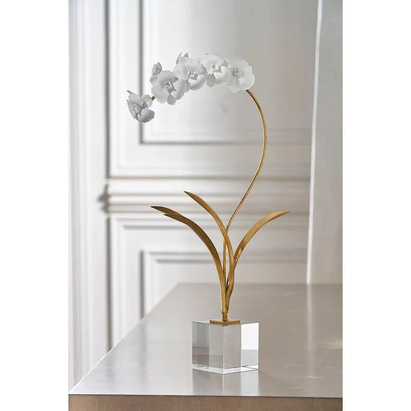 Crystal Based Orchid On Stand Flower Sculpture - LOOMLAN - Chelsea House - Statues & Sculptures