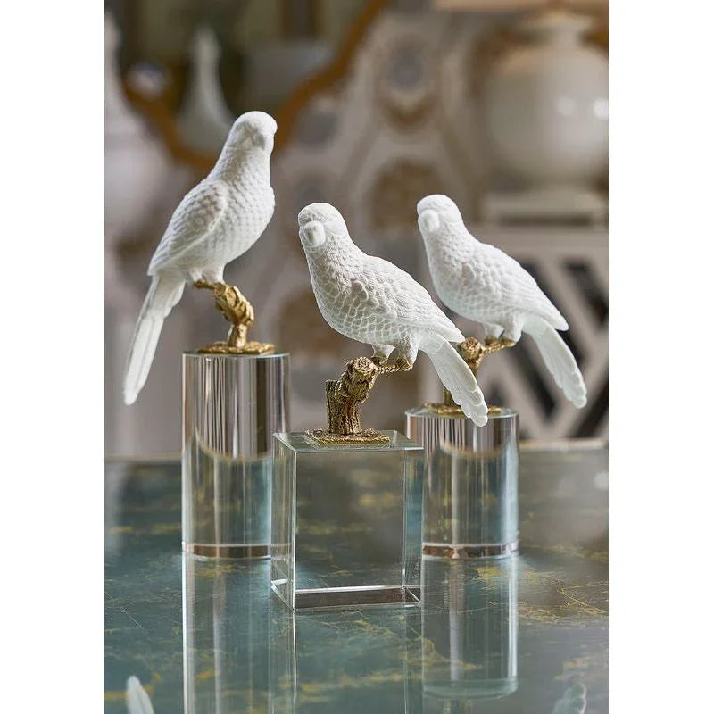 Crystal Based White Parrot Sculpture - LOOMLAN - Chelsea House - Statues & Sculptures