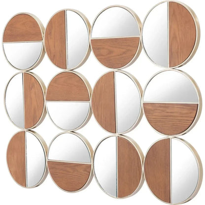 Cycle Round Mirror Gold & Walnut - LOOMLAN - Zuo Modern - Wall Mirrors