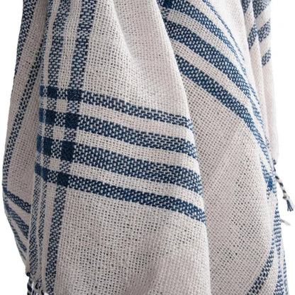 Dark Blue Plaid Outdoor Throw Blanket-Outdoor Pillows-LOOMLAN-LOOMLAN
