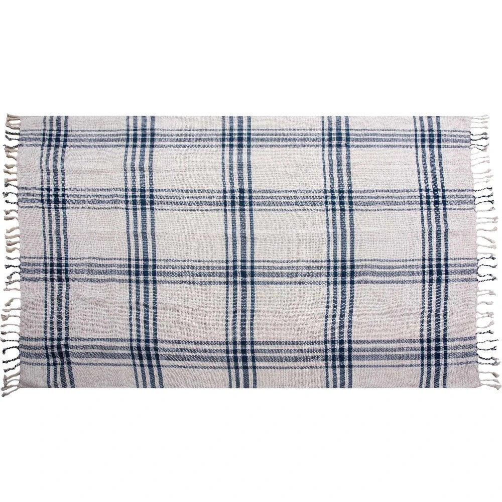 Dark Blue Plaid Outdoor Throw Blanket-Outdoor Pillows-LOOMLAN-LOOMLAN