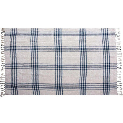 Dark Blue Plaid Outdoor Throw Blanket-Outdoor Pillows-LOOMLAN-LOOMLAN