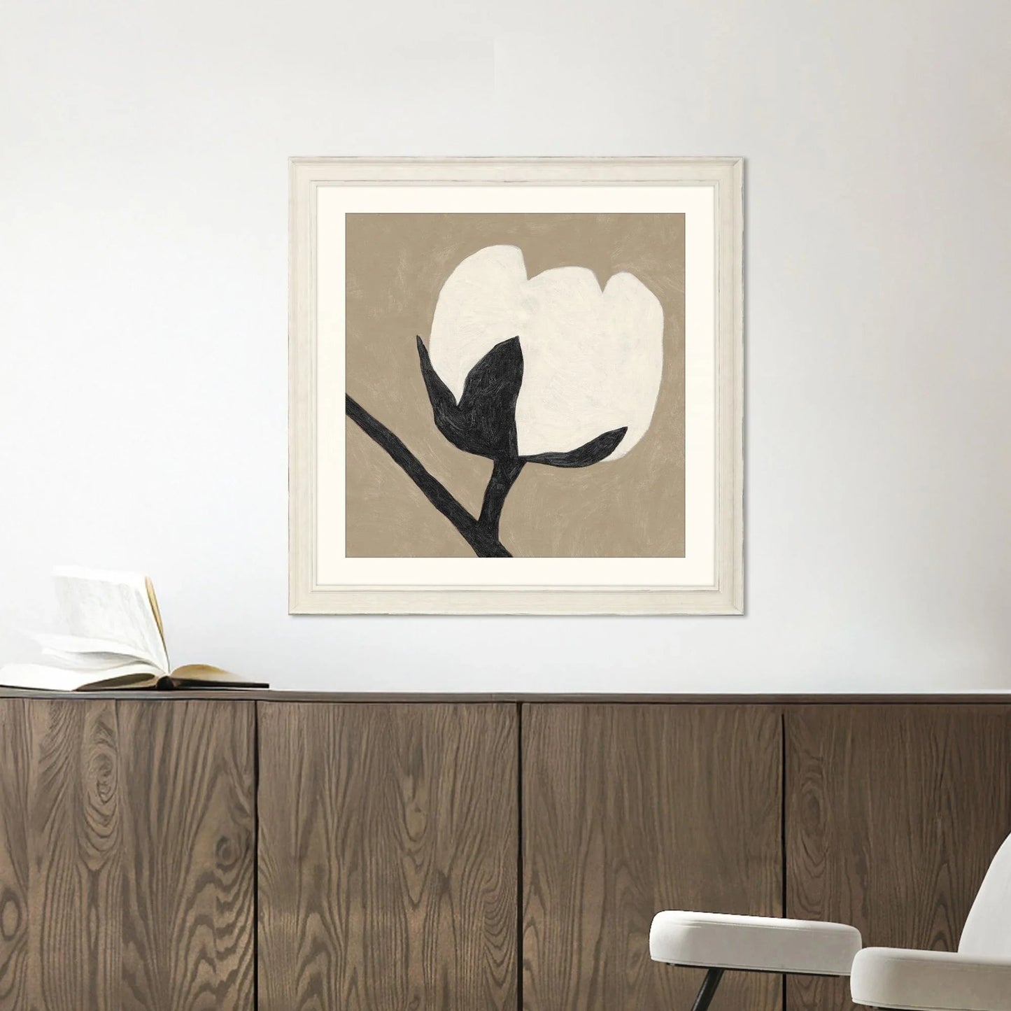 Delicate Sketch Wood Frame White Canvas Art