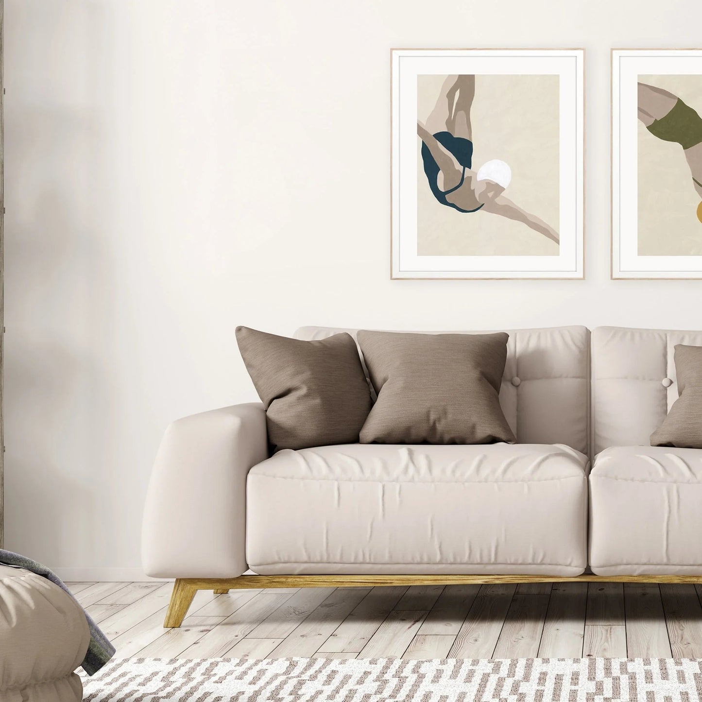 Dive Wood Frame Blue Canvas Art