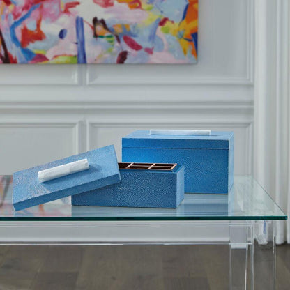 Durham Blue Shagreen Covered Wooden Box - LOOMLAN - Chelsea House - Boxes & Bowls