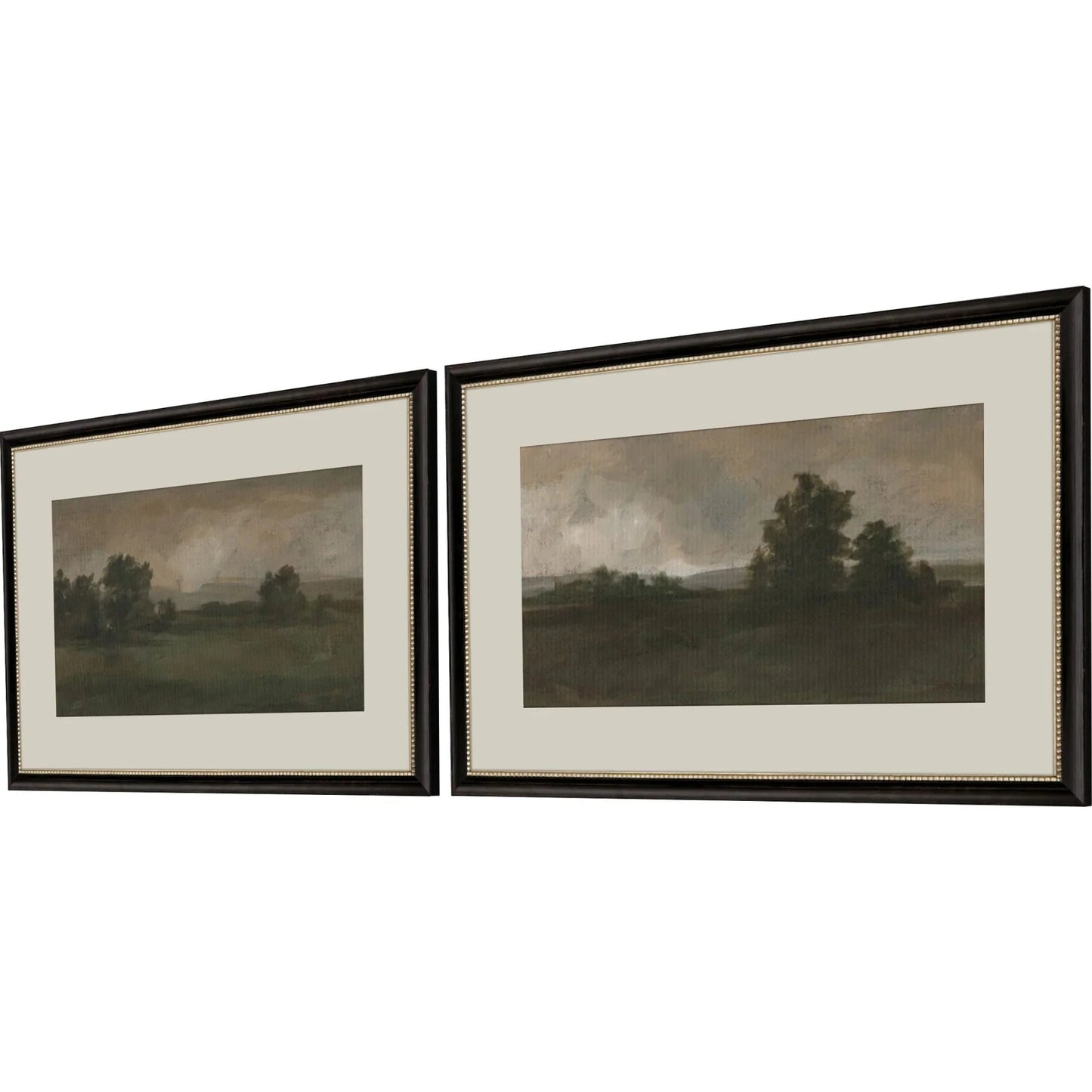 Dusk Panoramic Vista Wood Frame Green Canvas Art 2PC