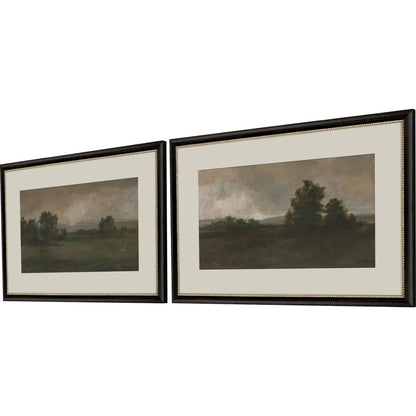 Dusk Panoramic Vista Wood Frame Green Canvas Art 2PC