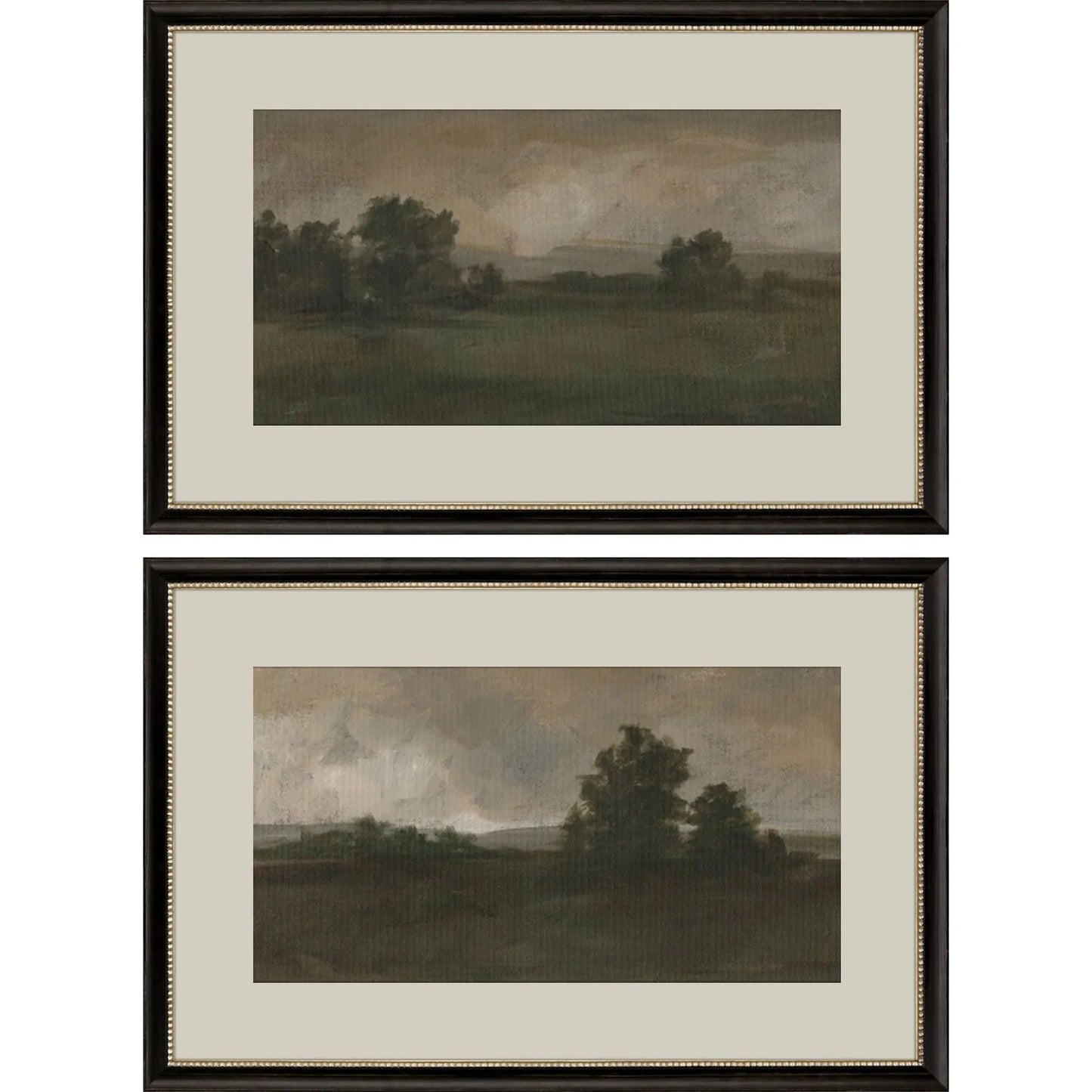 Dusk Panoramic Vista Wood Frame Green Canvas Art 2PC