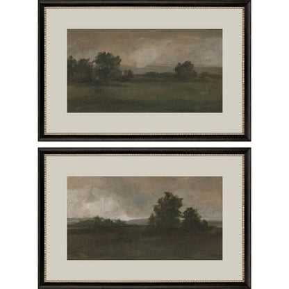 Dusk Panoramic Vista Wood Frame Green Canvas Art 2PC