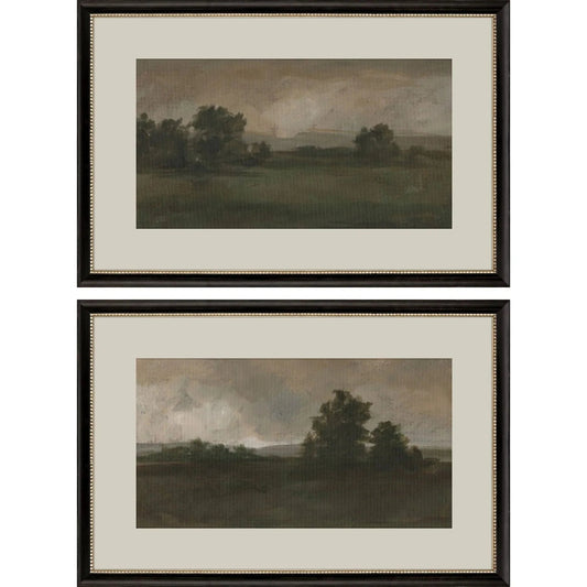 Dusk Panoramic Vista Wood Frame Green Canvas Art 2PC
