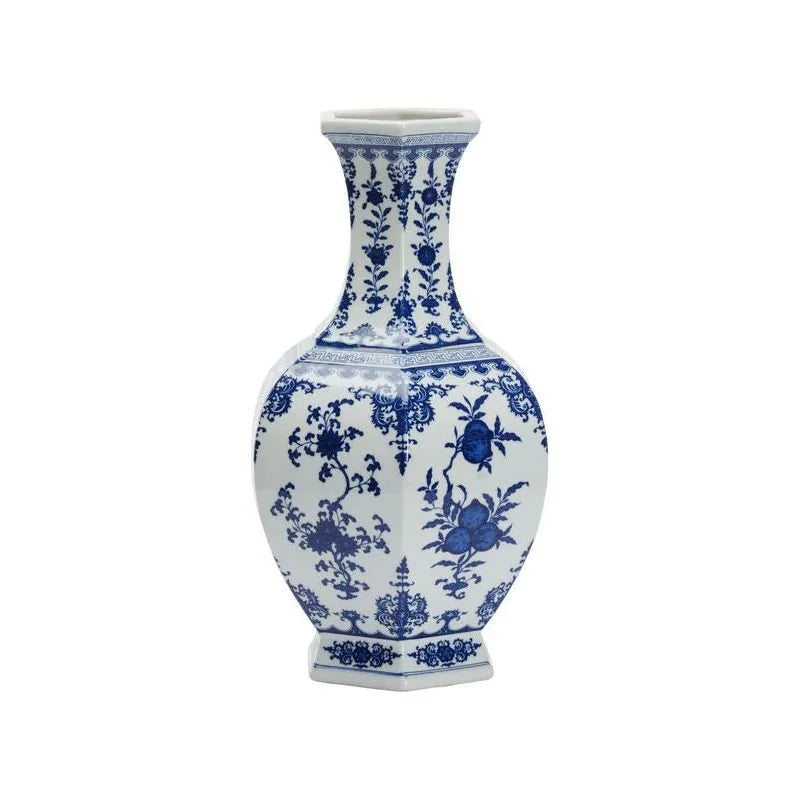 Dynasty Blue and White Flower Ceramic Vase - LOOMLAN - Chelsea House - Vases & Jars