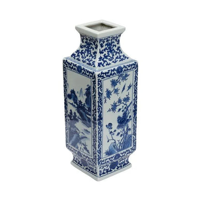 Dynasty Blue and White Landscape Ceramic Vase - LOOMLAN - Chelsea House - Vases & Jars