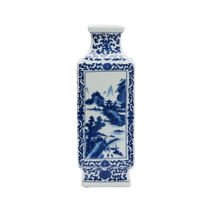 Dynasty Blue and White Landscape Ceramic Vase - LOOMLAN - Chelsea House - Vases & Jars