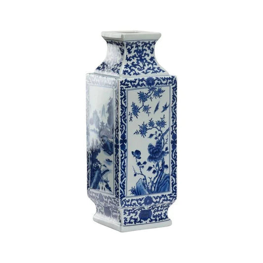 Dynasty Blue and White Landscape Ceramic Vase - LOOMLAN - Chelsea House - Vases & Jars