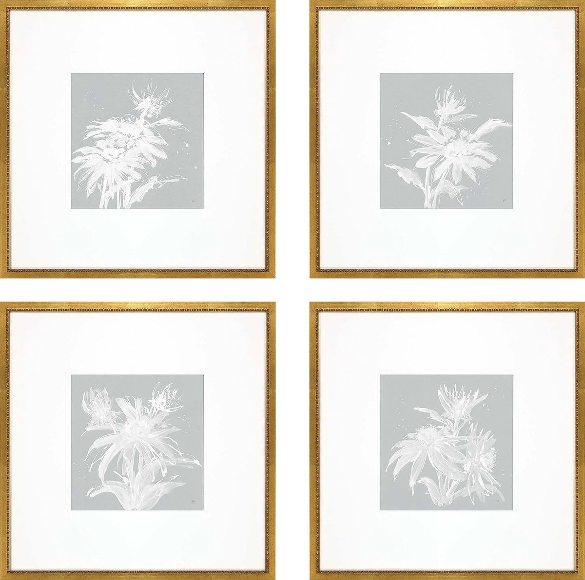 Echinacea Wood Blue Framed Wall Art 4PC