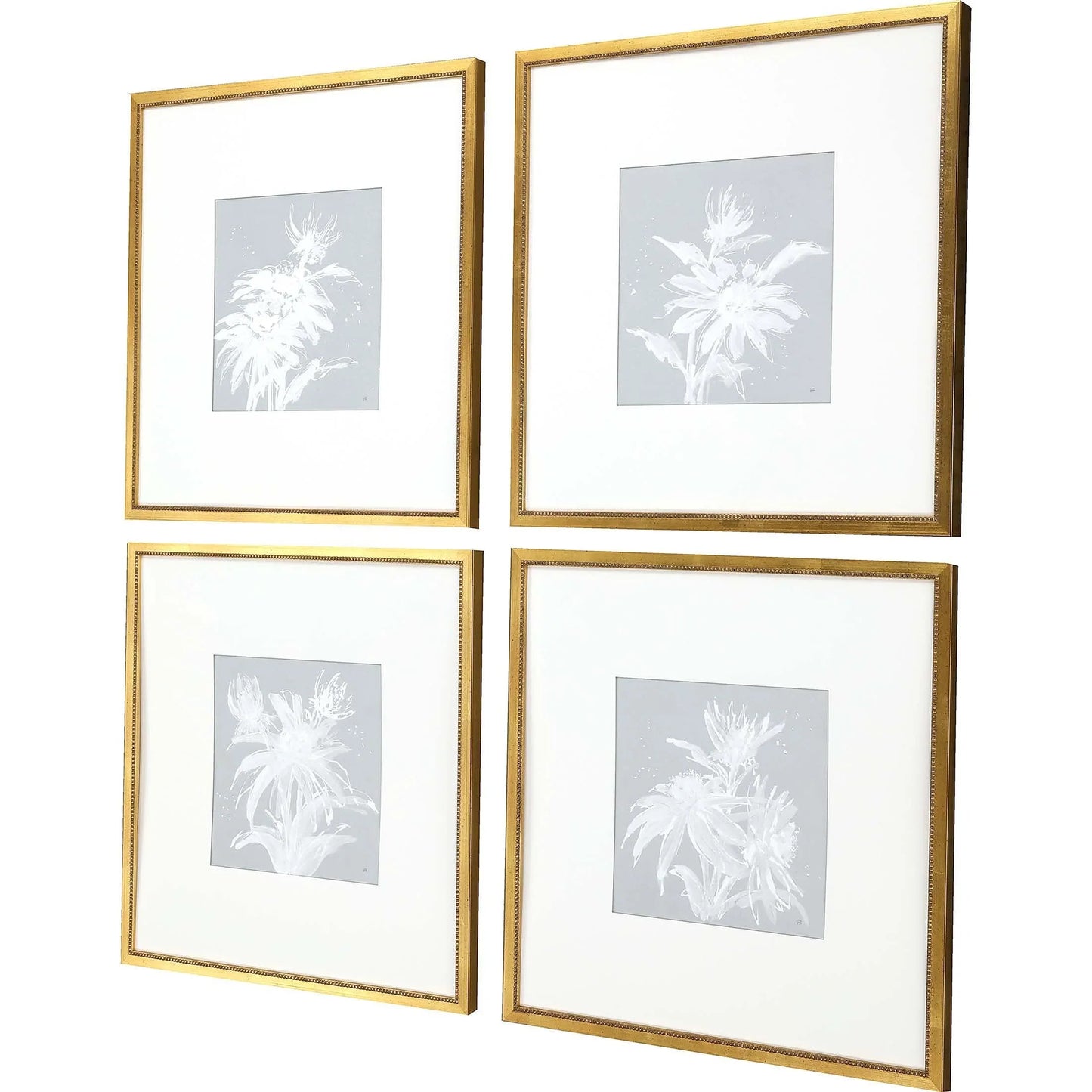 Echinacea Wood Frame Blue Canvas Art 4PC
