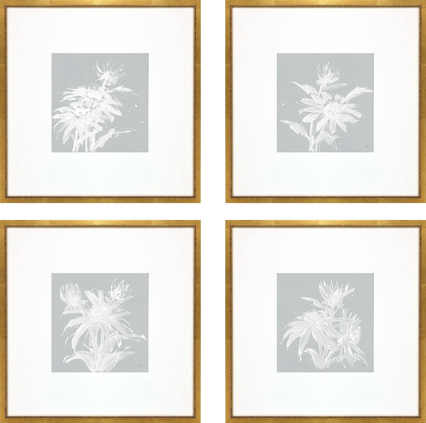Echinacea Wood Frame Blue Canvas Art 4PC
