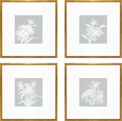 Echinacea Wood Frame Blue Canvas Art 4PC