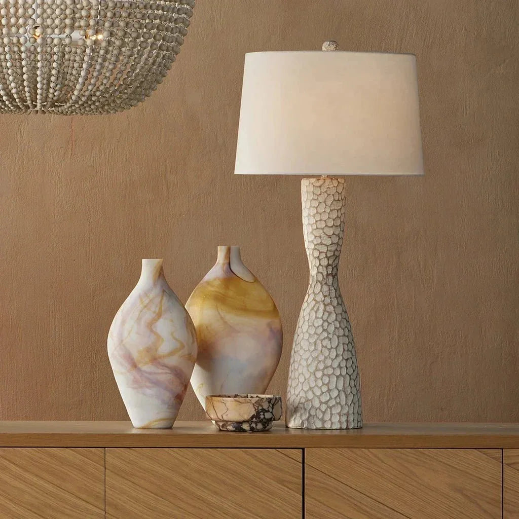 Edwell Whitewash Hand - Carved Wood Table Lamp - LOOMLAN - Currey & Co - Table Lamps