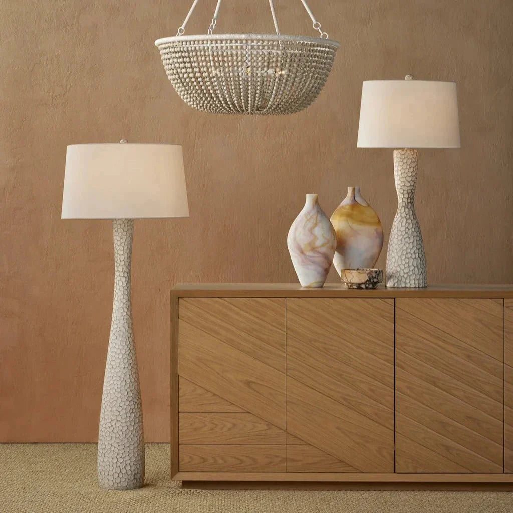 Edwell Whitewash Hand - Carved Wood Table Lamp - LOOMLAN - Currey & Co - Table Lamps