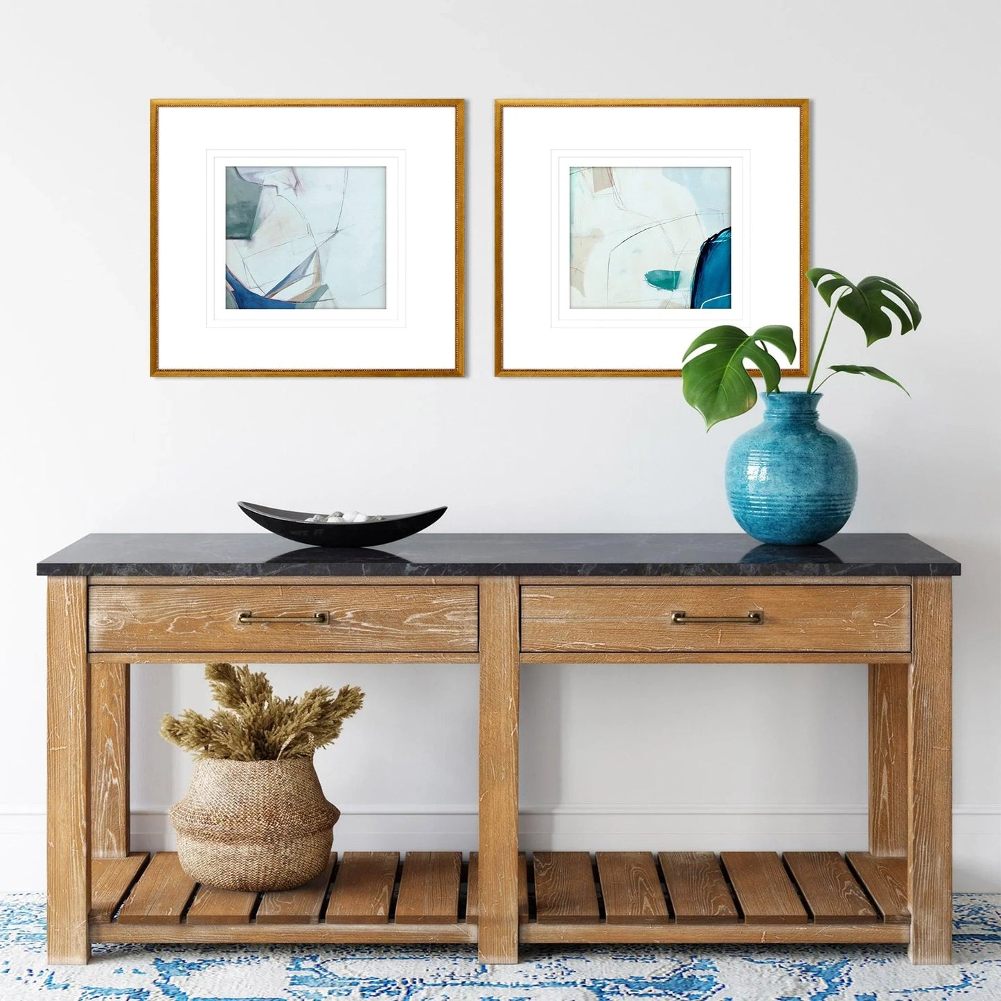 Emerging Wood Frame Blue Canvas Art 2PC