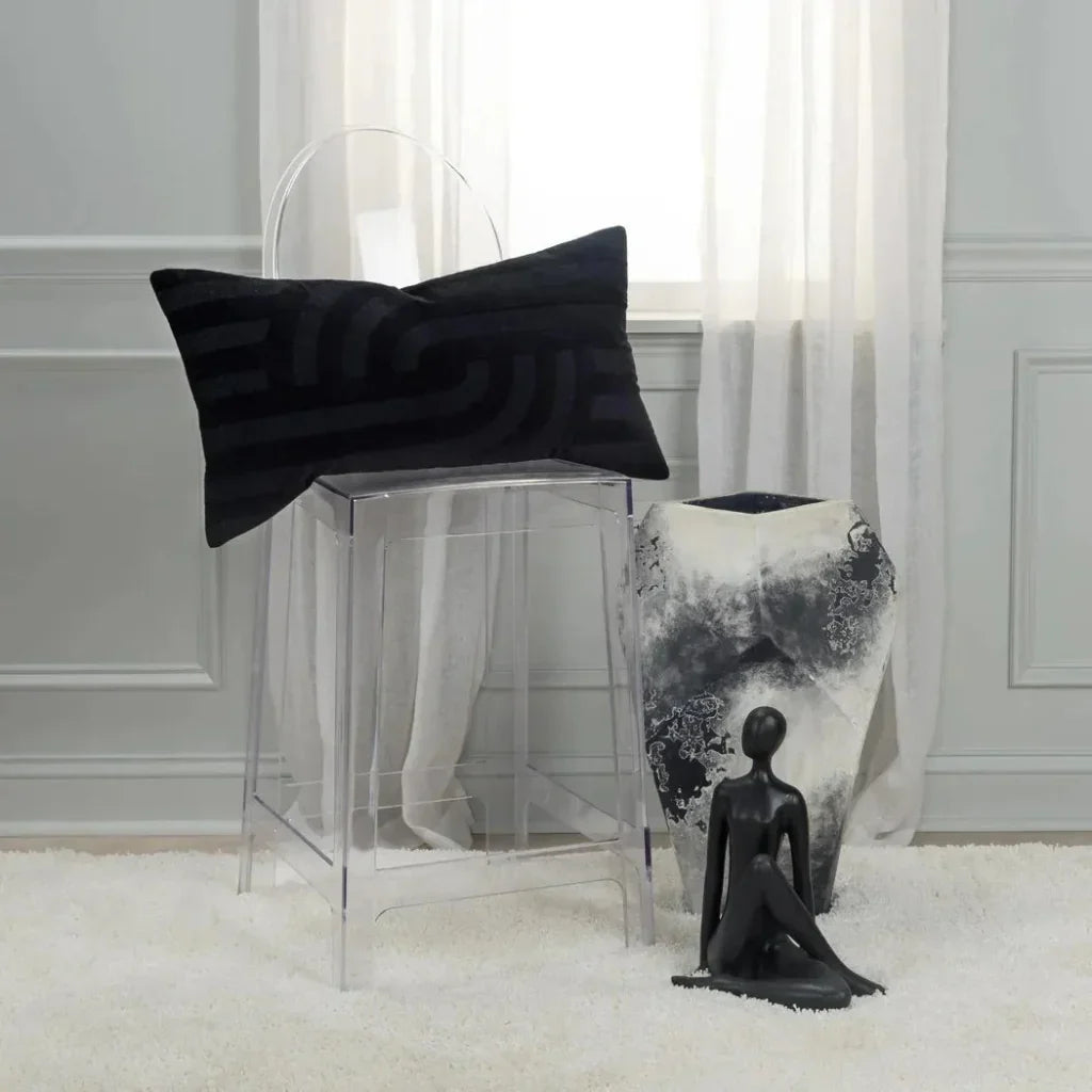 Emy Embroidered Abstract Lumbar Pillow Covers Insert - LOOMLAN - LOOMLAN - Throw Pillows