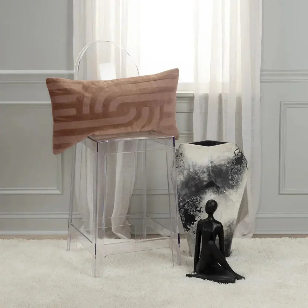 Emy Embroidered Abstract Lumbar Pillow Covers Insert - LOOMLAN - LOOMLAN - Throw Pillows