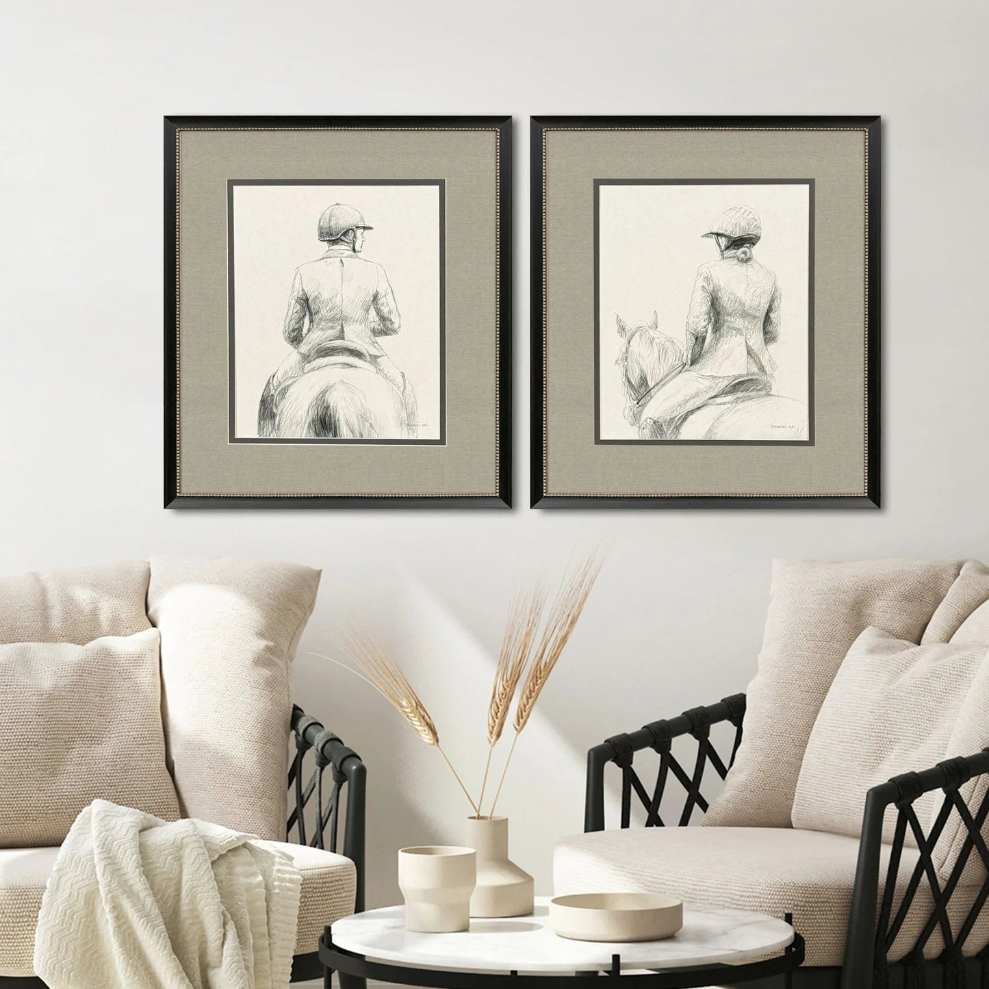 English Rider Wood Frame Gray Canvas Art 2PC