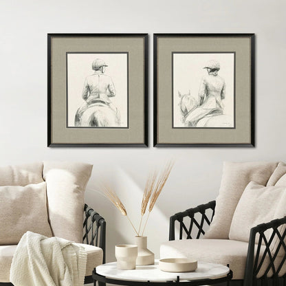 English Rider Wood Frame Gray Canvas Art 2PC