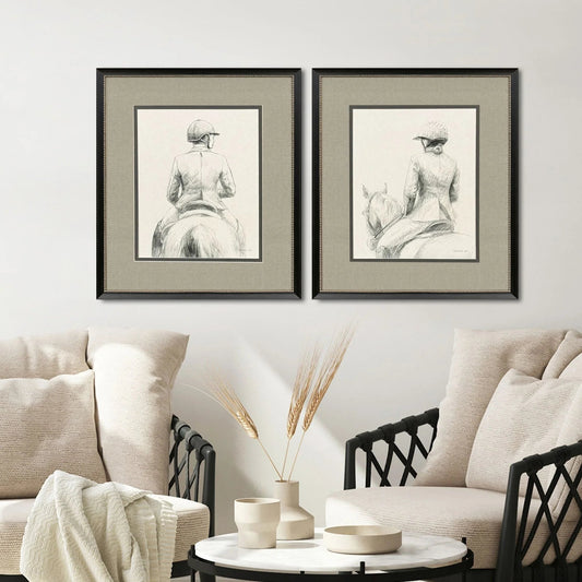 English Rider Wood Frame Gray Canvas Art 2PC