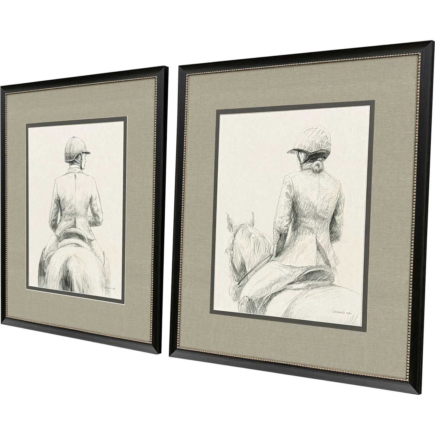 English Rider Wood Frame Gray Canvas Art 2PC