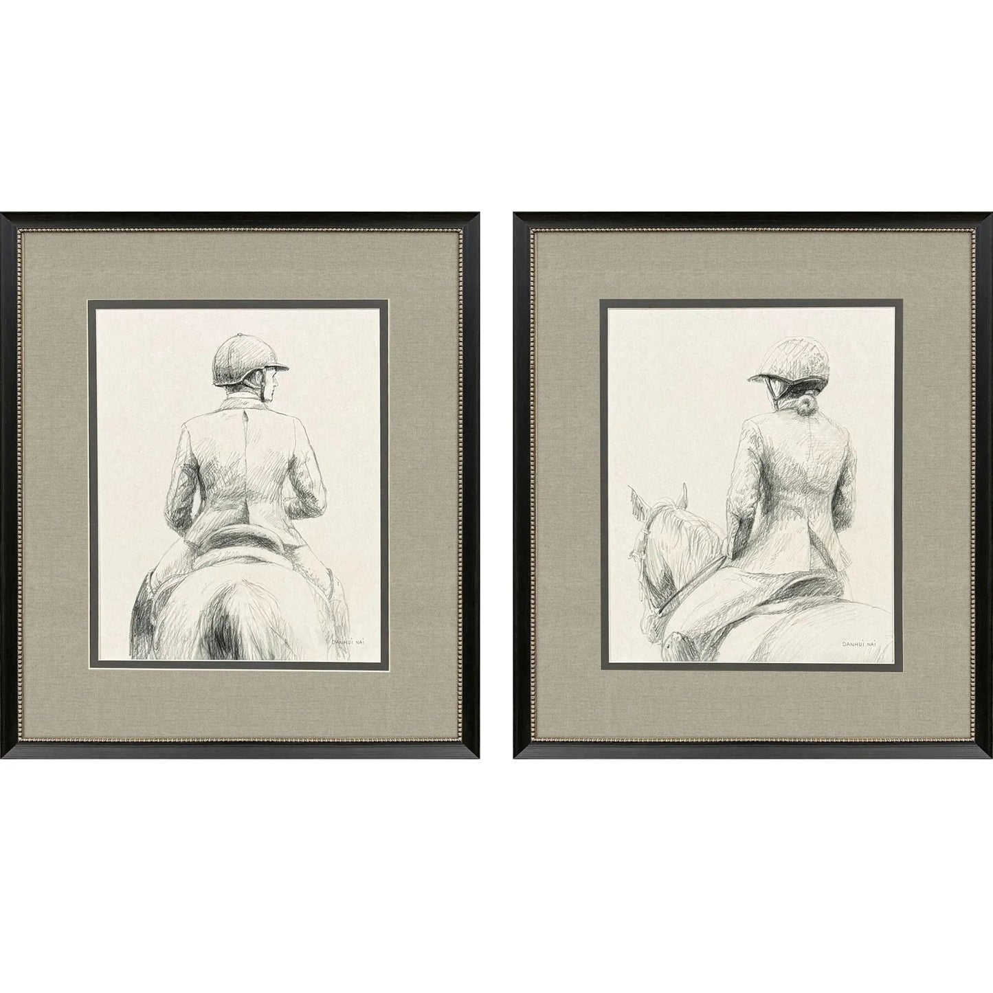 English Rider Wood Frame Gray Canvas Art 2PC