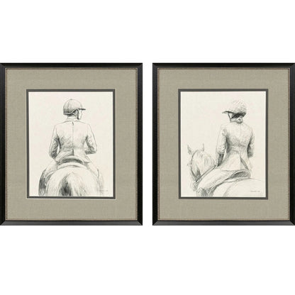English Rider Wood Frame Gray Canvas Art 2PC