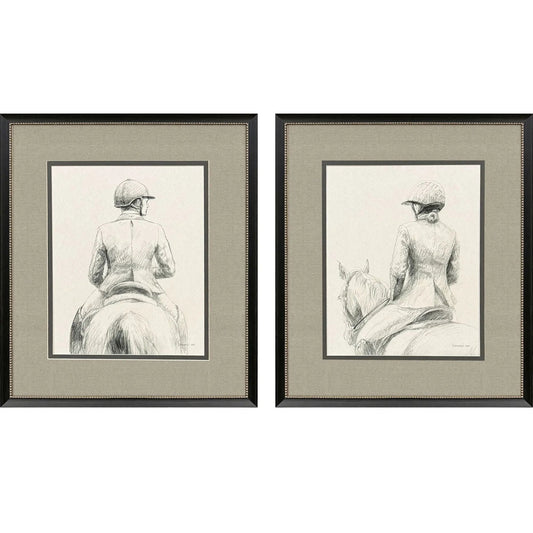 English Rider Wood Frame Gray Canvas Art 2PC