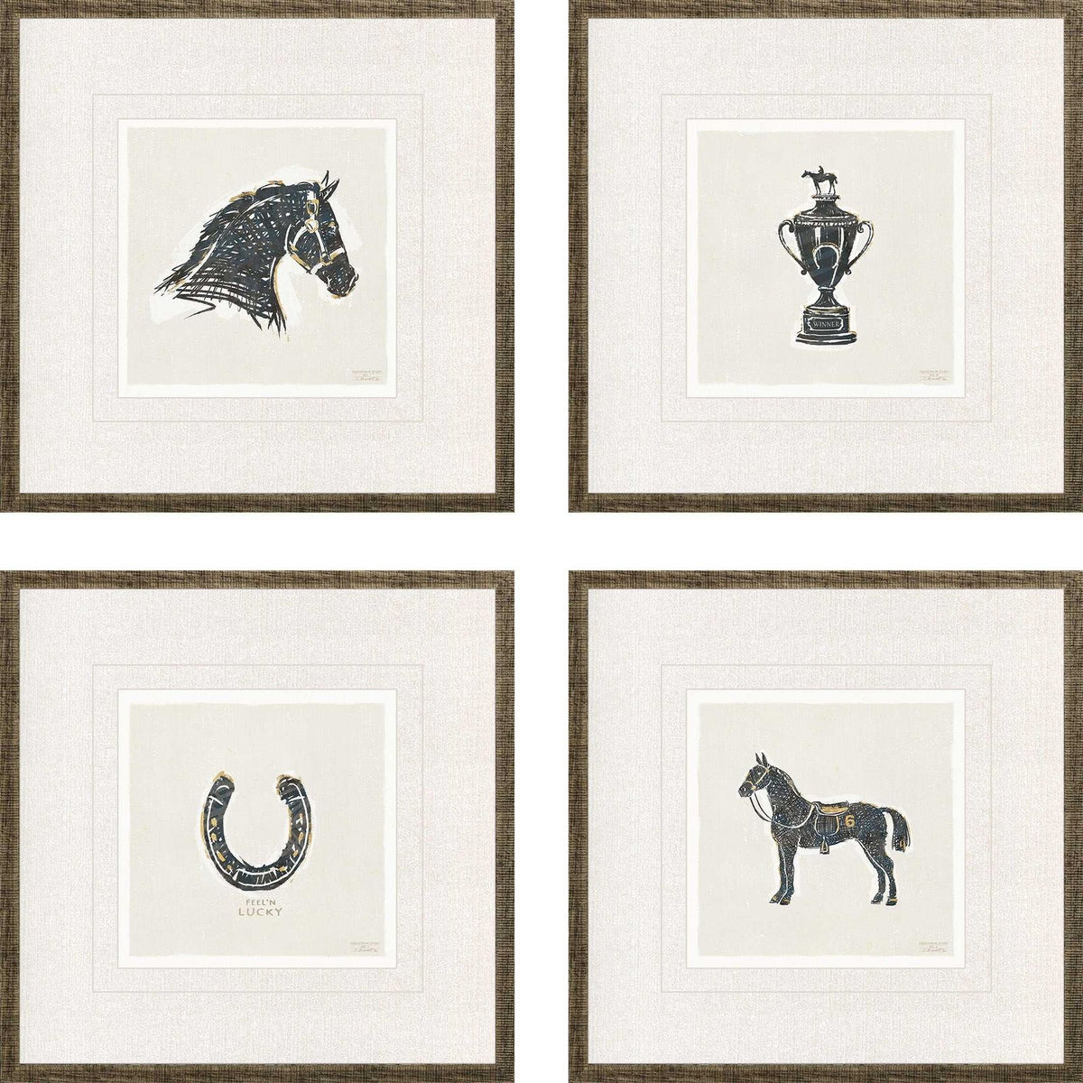 Equestrian Black Framed Wall Art 4PC