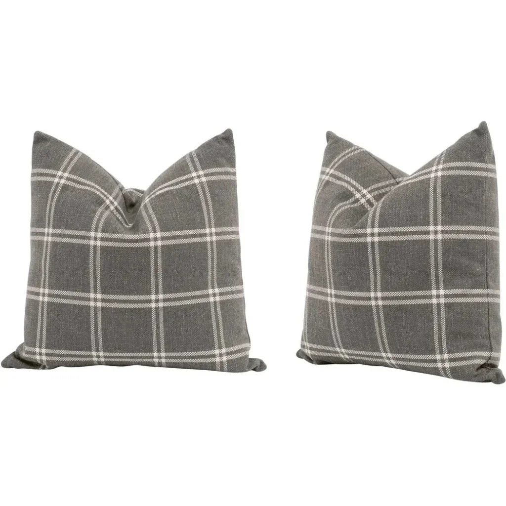 Essential Grey Checkered Performance Throw Pillow - 2PC - LOOMLAN - Essentials For Living - Throw Pillows