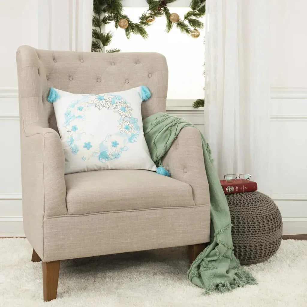 LOOMLAN Evie White Aqua Throw Pillow Down Insert