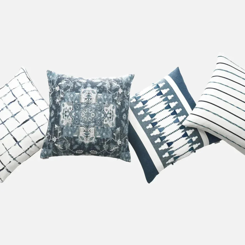 Exciter Embroidery Blue White Large Throw Pillow Insert - LOOMLAN - D.V. Kap - Throw Pillows